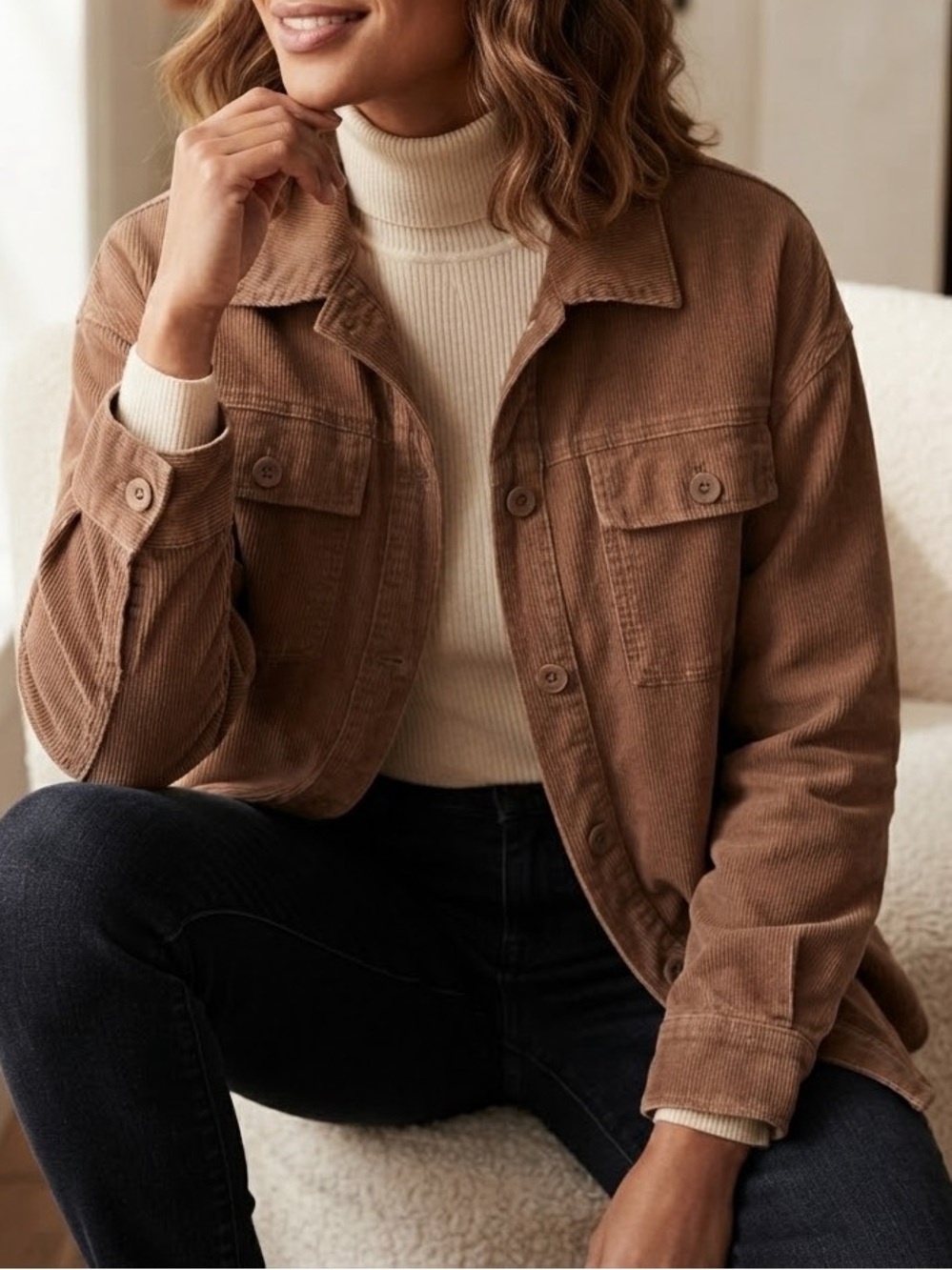 easel Brown Corduroy Cropped Truck Jacket